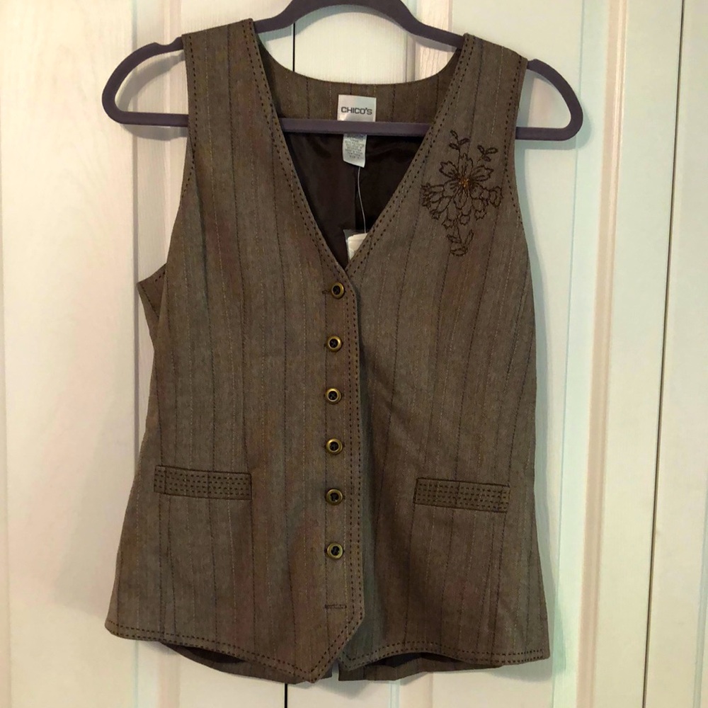 Chico's Brown Embroidered Vest